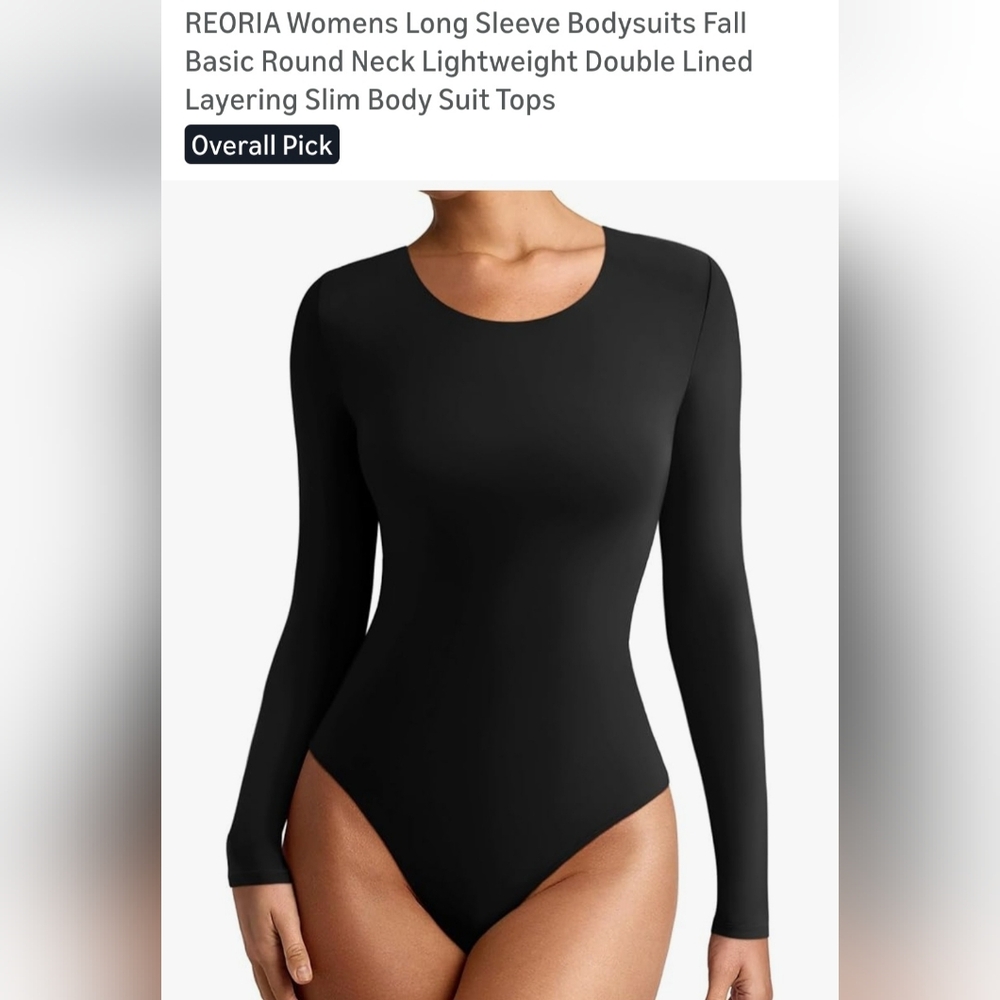 ReoRia Black Long Sleeve Scoop Neck Bodysuit.  W-47